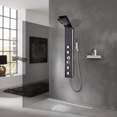 Hnedý sprchový panel, sklenený dizajn
