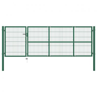 Záhradná plotová brána so stĺpikmi 350x100 cm, oceľ, zelená