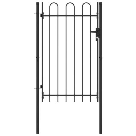 Jednokrídlová plotová brána s oblúkom, oceľ 1x1,5 m, čierna