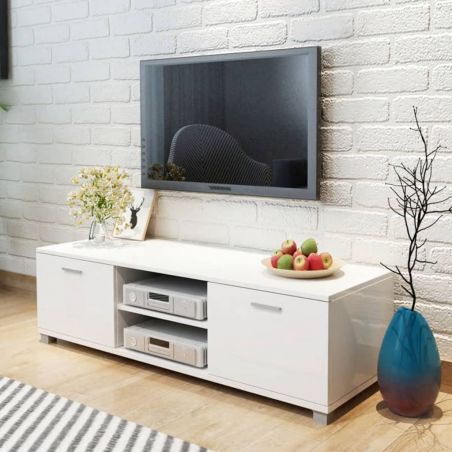 TV skrinka, lesklá biela 140x40,3x34,7 cm
