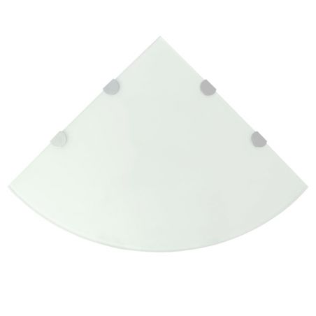 Rohová polička s chrómovanou podperou, sklenená, biela, 45x45 cm