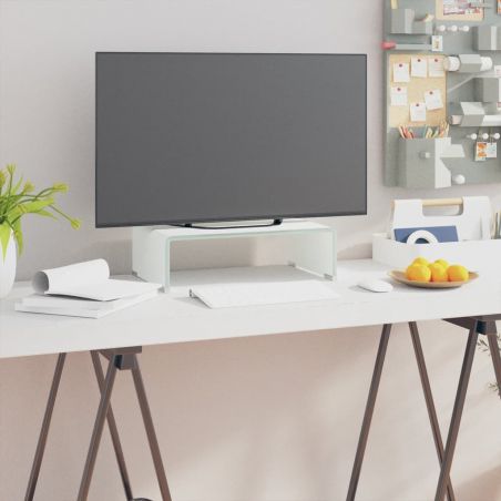 Sklenený TV stojan/stojan pod monitor, biely, 40x25x11 cm