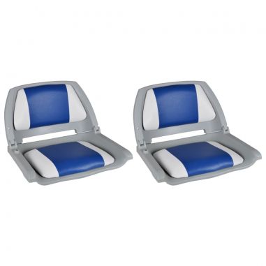Lodné sedadlá 2 ks sklopné s operadlom a modro-bielym vankúšom 41x51x48 cm