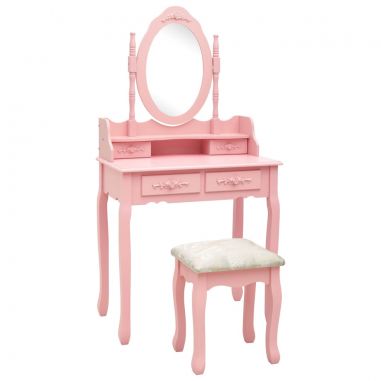 Toaletný stolík so stoličkou, ružový 75x69x140 cm, paulovnia