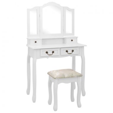 Toaletný stolík so stoličkou, biely 80x69x141 cm, paulovnia