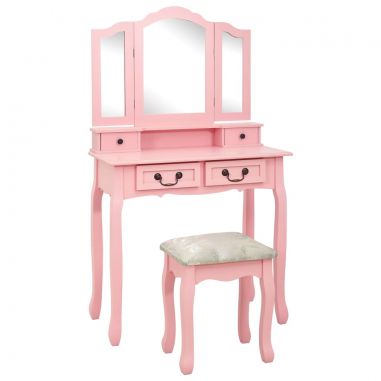 Toaletný stolík so stoličkou, ružový 80x69x141 cm, paulovnia