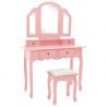 Toaletný stolík so stoličkou ružový 100x40x146 cm drevo paulovnie