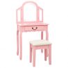 Toaletný stolík so stoličkou ružový 65x36x128 cm drevo paulovnie MDF
