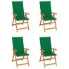 Záhradné stoličky 4 ks so zelenými podložkami tíkový masív