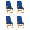 Záhradné stoličky 4 ks, kráľovsky modré podložky, tíkový masív