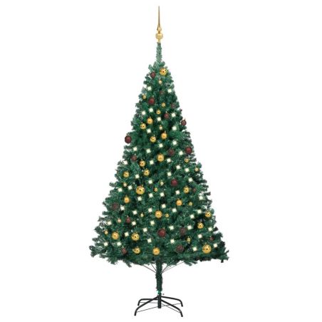 Umelý vianočný stromček s LED a súpravou gulí 210 cm zelený PVC