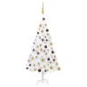 Osvetlený umelý vianočný stromček s guľami, biely 120 cm, PVC