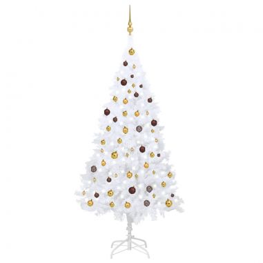 Umelý vianočný stromček s LED a súpravou gulí biely 210 cm PVC 