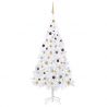 Osvetlený umelý vianočný stromček s guľami, biely 210 cm, PVC