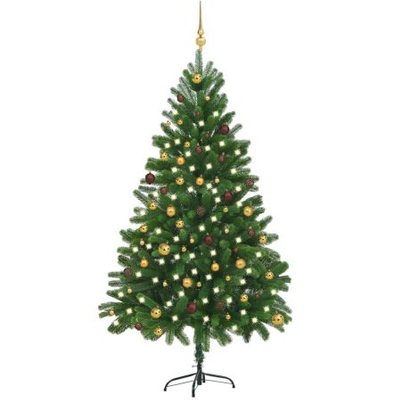 Umelý vianočný stromček s LED a súpravou gulí 210 cm zelený