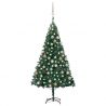 Osvetlený umelý vianočný stromček s guľami, zelený 150 cm, PVC