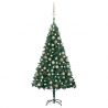 Osvetlený umelý vianočný stromček s guľami, zelený 180 cm, PVC