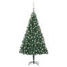 Osvetlený umelý vianočný stromček s guľami, zelený 210 cm, PVC