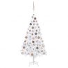 Osvetlený umelý vianočný stromček s guľami, biely 120 cm, PVC