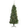 Osvetlený umelý vianočný stromček s guľami 240 cm, zelený