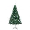 Osvetlený umelý vianočný stromček s guľami, zelený 150 cm, PVC