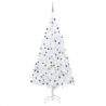 Osvetlený umelý vianočný stromček s guľami, biely 210 cm, PVC
