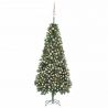 Osvetlený umelý vianočný stromček s guľami a šiškami 210 cm