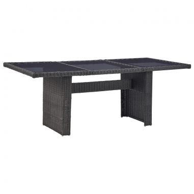 Záhradný jedálenský stôl, čierny 200x100x74cm, sklo a polyratan