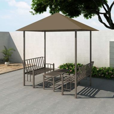 Záhradný altánok so stolom a lavicami 2,5x1,5x2,4 m sivohnedý 180 g/m²	