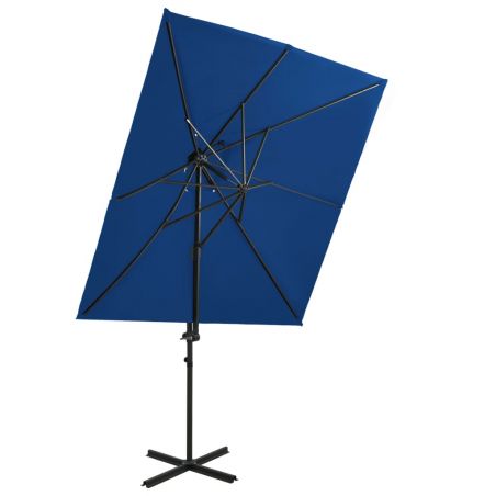 Závesný slnečník s dvojitou strieškou azúrovo-modrý 250x250 cm 