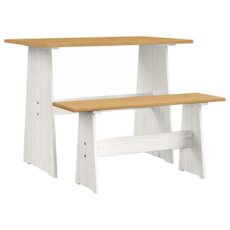 Jedálenský stôl s lavicou,medovo hnedý a biely,borovicový masív