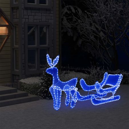 Vianočná svetelná dekorácia, sob a sane so sieťkou 432 LED
