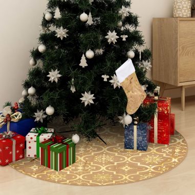 Luxusná deka pod vianočný stromček s ponožkou žltá 122 cm látka