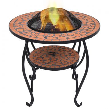 Mozaikový prenosný stôl s ohniskom terakotový 68 cm keramický