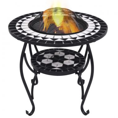 Mozaikový prenosný stôl s ohniskom čierno-biely 68 cm keramický