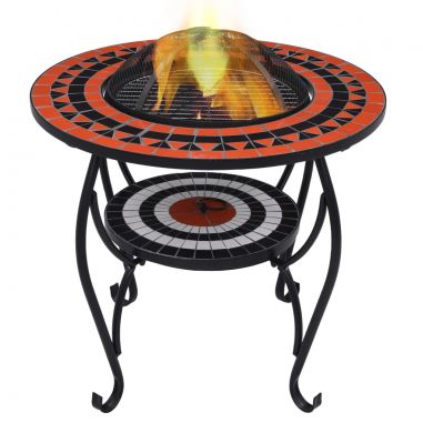 Mozaikový prenosný stôl s ohniskom terakotovo-biely 68 cm keramický