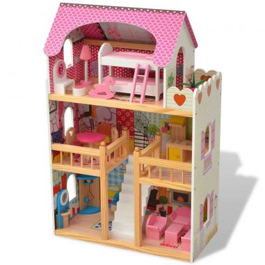 3-poschodový domček pre bábiky, drevený, 60x30x90 cm