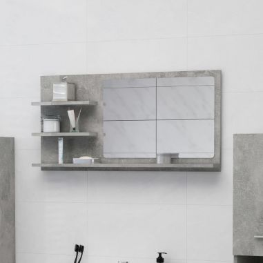 Kúpeľňové zrkadlo, betónovo sivé 90x10,5x45 cm, drevotrieska