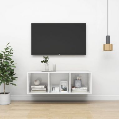 Nástenná TV skrinka lesklá biela 37x37x107 cm drevotrieska