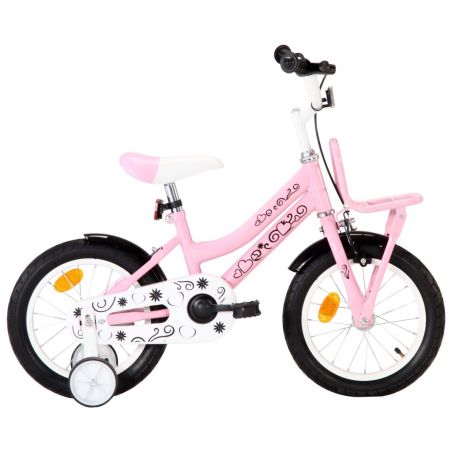 Detský bicykel s predným nosičom 14 palcový biely a ružový 