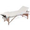 Krémovo biely skladací masážny stôl, 3 zóny, drevený rám