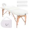 Skladací masážny stôl, 4 cm hrubý, 2 podložky, oválny, biely