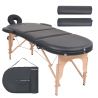 Skladací masážny stôl, 4 cm hrubý, 2 podložky, oválny, čierny