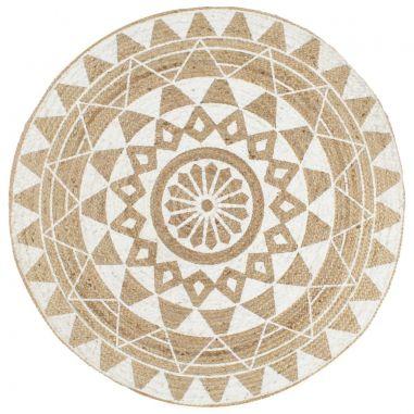 Ručne vyrobený jutový koberec s bielou potlačou 150 cm
