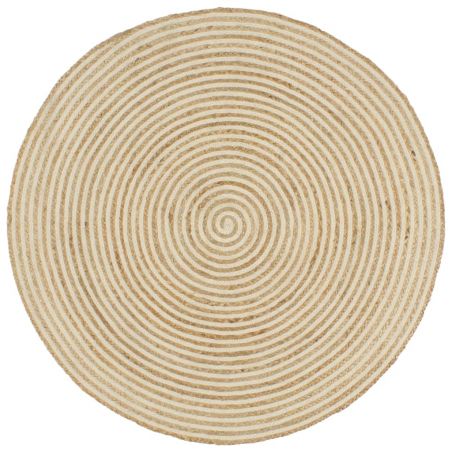 Ručne vyrobený jutový koberec, špirálový dizajn, biely 120 cm