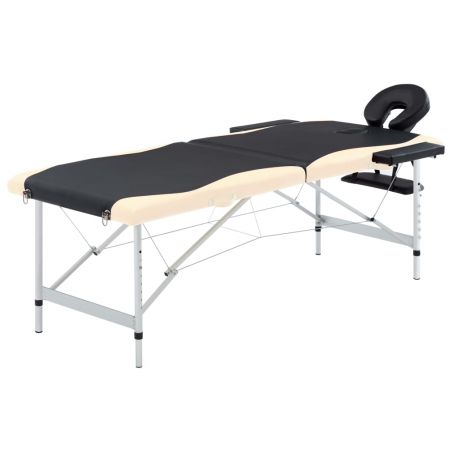 2-zónový skladací masážny stôl čierno-béžový hliníkový