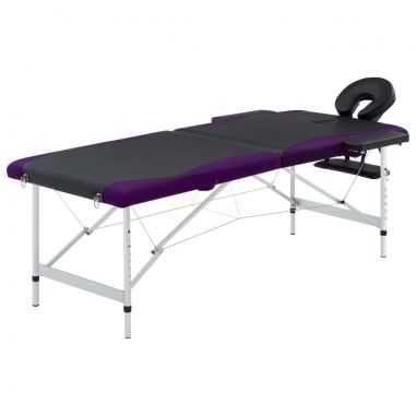 2-zónový skladací masážny stôl čierno-fialový hliníkový
