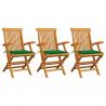 Záhradné stoličky, zelené podložky 3 ks, tíkový masív