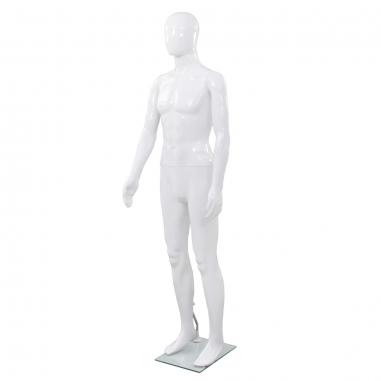 Pánska figurína, sklenený podstavec, lesklá biela 185 cm 