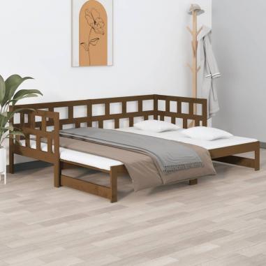 Rozkladacia denná posteľ medová borovicový masív 2x(90x200) cm
